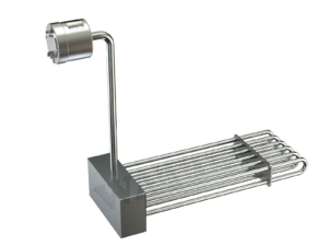 A silver industrial heater element made by Wattco.