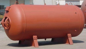 An orange pressure vessel tank.